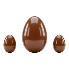 Trio of Glossy Chocolate Eggs Isolated on Transparent Background