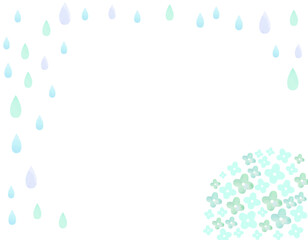 梅雨イメージ　紫陽花と雨の雫のフレーム　3