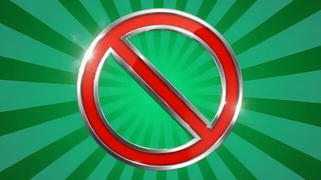 Red Prohibition Symbol on Green Background Indicating Restriction, Warning, and Caution 4k video