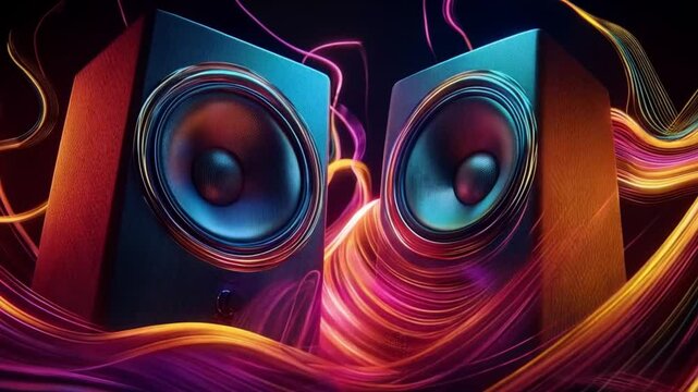 Vibrant Sound Waves Radiate from Colorful and Energetic Dual Speakers