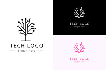 tree with neuro lines branches illustration, icon, vector, logo for artificial intelligence, internet of things, blockchain, data analyst, database, machine learning, cloud computing, and more