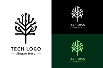 illustration of tree with neuro lines, icon, vector logo for internet of things, machine learning, database, information technology, fintech, cloud computing, data analyst, blockchain, and more