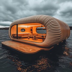 Obraz premium Floating modern home on the water, a luxurious oasis.