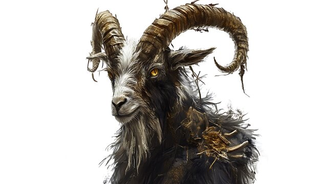 Twisted Horned Goat Portrait.