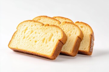 Four slices of white bread on a white background