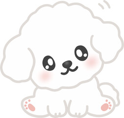 Cute white cartoon puppy sitting, kawaii style clip art