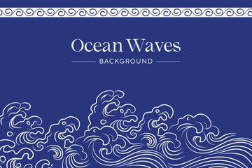 Asian background with hand drawn line wave pattern vector