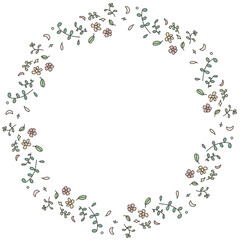 Hand‑drawn floral wreath frame, pastel wildflowers clip art