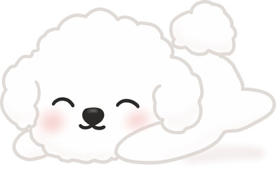 Cozy white puppy lying down, relaxed kawaii dog illustration