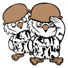 2 owls soldier military war helmet army two team
 Isolated Vector Graphic Design Illustration
