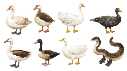 Waterfowl Collection Ducks with Geese, and Swan.