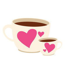 Two cute kawaii coffee cups with smiling faces and hearts. Perfect for romantic themes, Valentine’s Day, cafe designs, stickers, and fun coffee-inspired illustrations.