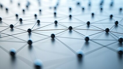 A network of interconnected black spheres on a white background