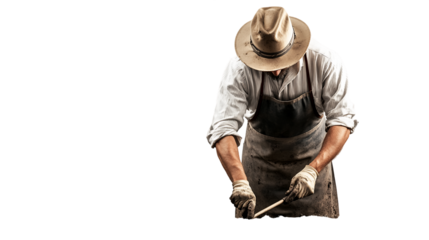 Craftsman Working with Metal Tools on Transparent Background, PNG