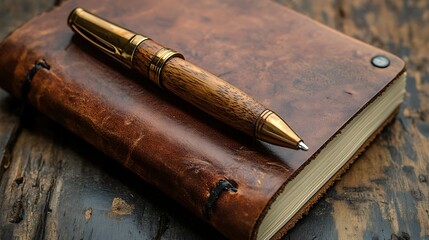 Leather Journal With Wooden Pen Inspiration High Resolution Image
