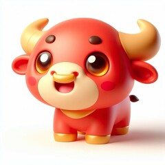 Naklejka premium A cheerful 3d anthropomorphic cute buffalo with a rounded body, short legs, and big ears, featuring bright, red and gold colors Chinese New Year concept