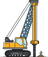 Yellow and Blue Pile Driver - Flat Vector Illustration