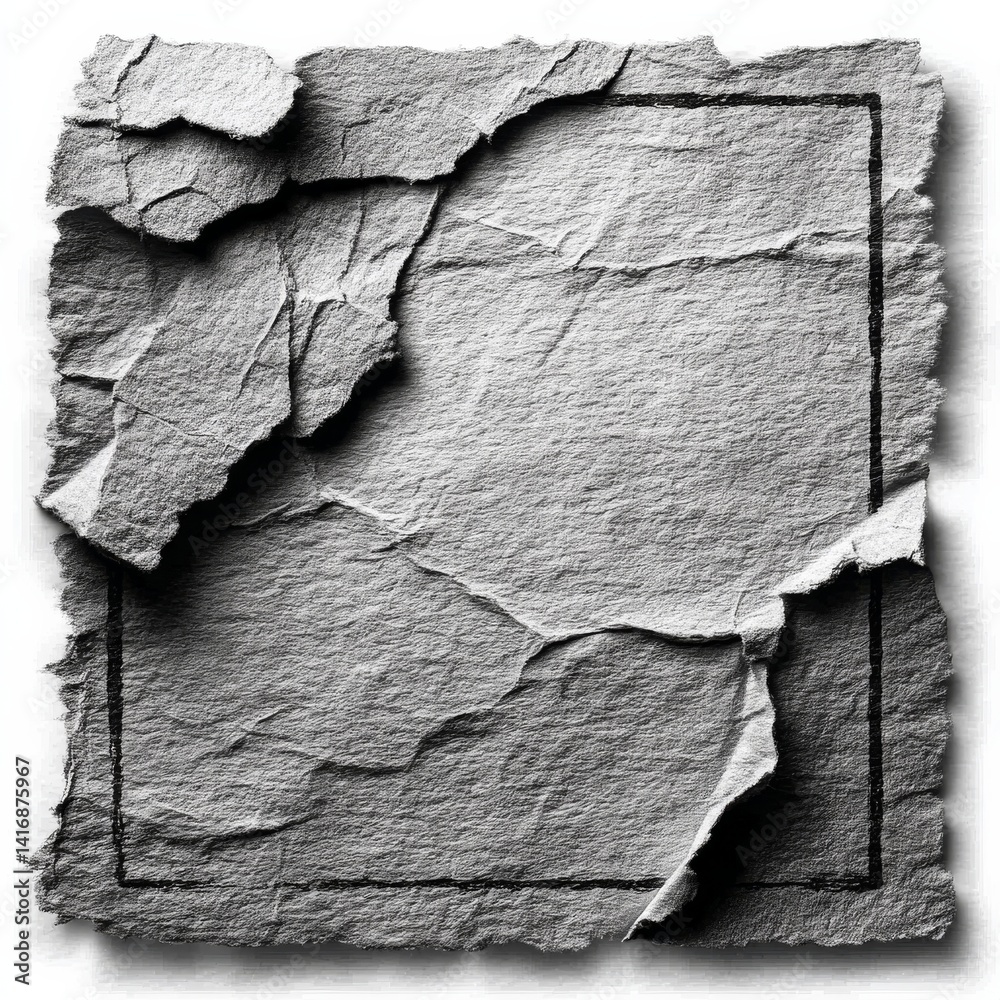 Aufkleber Abstract Gray Texture: Torn Paper with Black Border - Distressed and Edgy Background for Creative Projects