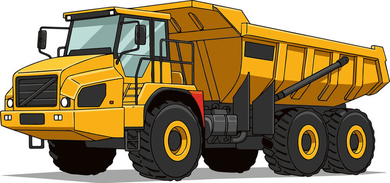 Yellow Articulated Dump Truck - Flat Vector Illustration