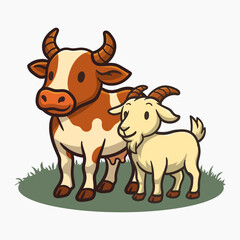 Eid al Adha, qurban concept illustration cow and sheep cartoon