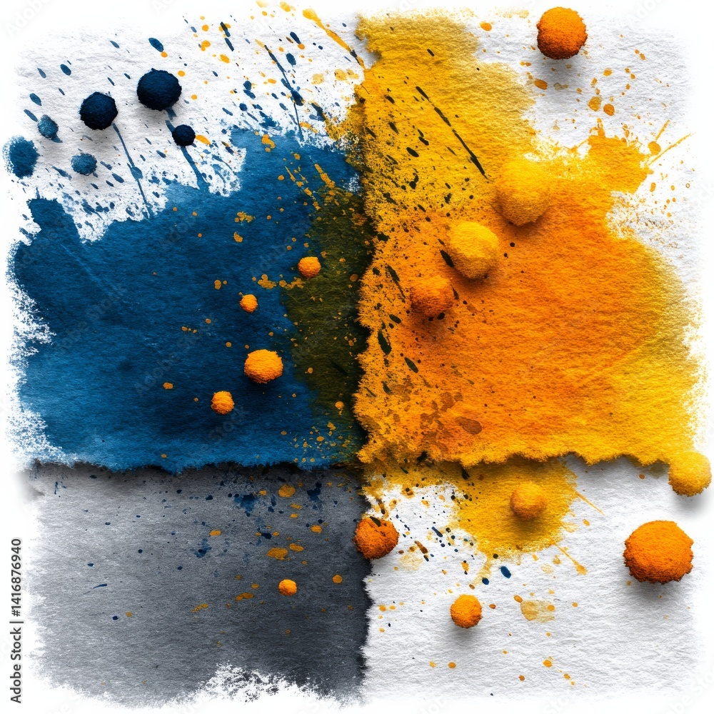 Aufkleber Abstract Watercolor Splatter: An Artistic Study in Color and Texture with Decorative Orange Elements