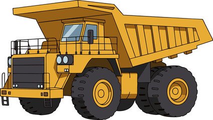 Yellow Mining Dump Truck - Flat Vector Illustration