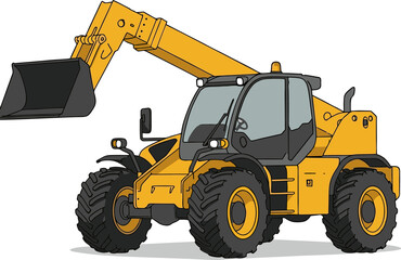 Yellow Telehandler with Bucket - Flat Vector Illustration