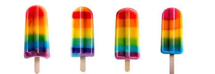 Colorful rainbow popsicles lined up, perfect for summer and sweet treats.