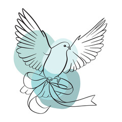Obraz premium Line dove with a ribbon vector.