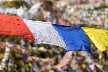 Nepal Nagarkot province Bagmati temple with flags in the wind