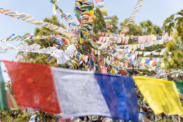 Nepal Nagarkot province Bagmati temple with flags in the wind