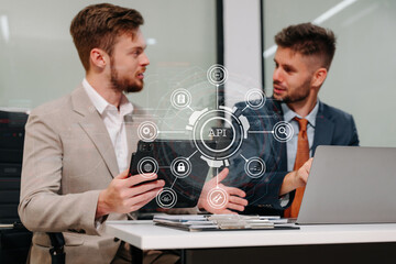 Digital transformation technology strategy, Person using laptop, tablet and smartphone with of things. transformation of ideas and the adoption.