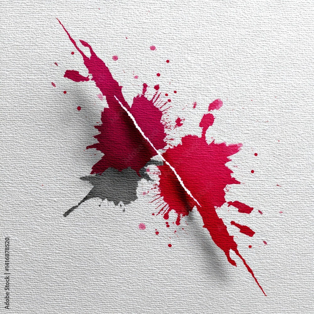 Leinwandbilder crimson divide: an abstract watercolor splatter with sharp separation on textured paper, blending pr