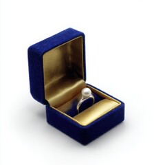 Pearl ring in blue box isolated on white background