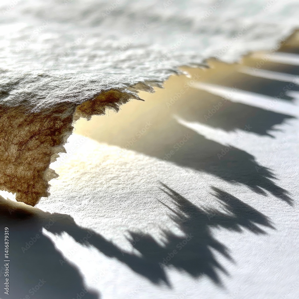 Poster Handmade Paper Texture with Edges Casting Shadows, Abstract White and Brown Surface