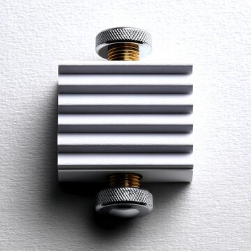 Macro Close-Up of Metallic and White Structure with Knurled Knobs on Textured Gray Background