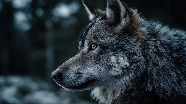 Gray wolf profile in forest