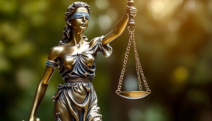Justice figure, holding scales of balance, embodies fairness.