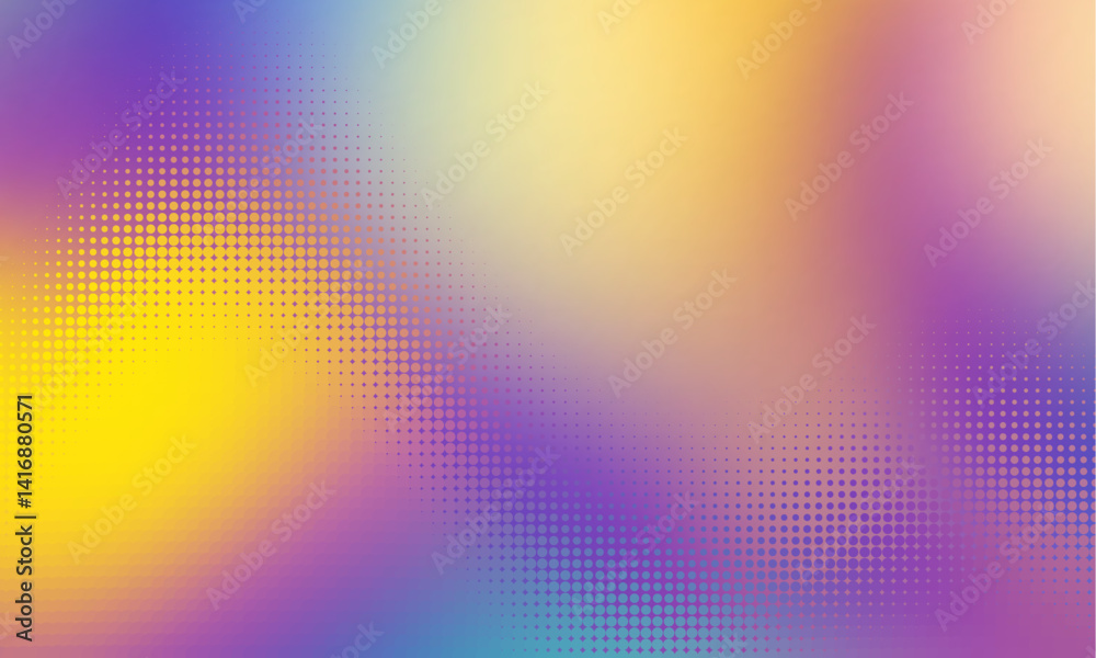 Poster Vector halftone gradient effect. Light pastel colours abstract background. Retro 80's style colors and textures