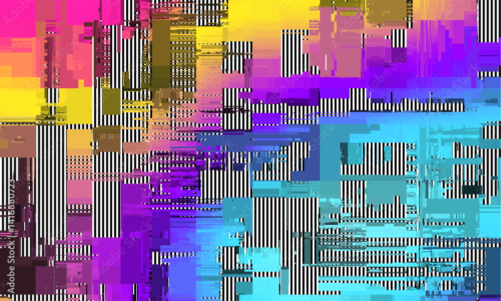 Poster abstract vivid background with interlaced digital distorted motion glitch effect. futuristic cyberpu