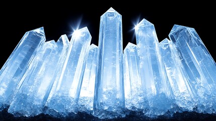 Crystalline structures radiate light against a dark background.