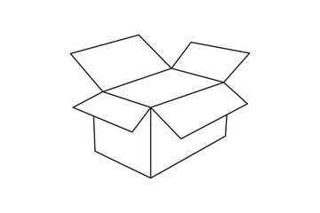 Minimal line art of open cardboard box with trailing line