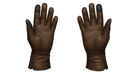 Isolated Pair of Brown Leather Gloves with Touchscreen Tips