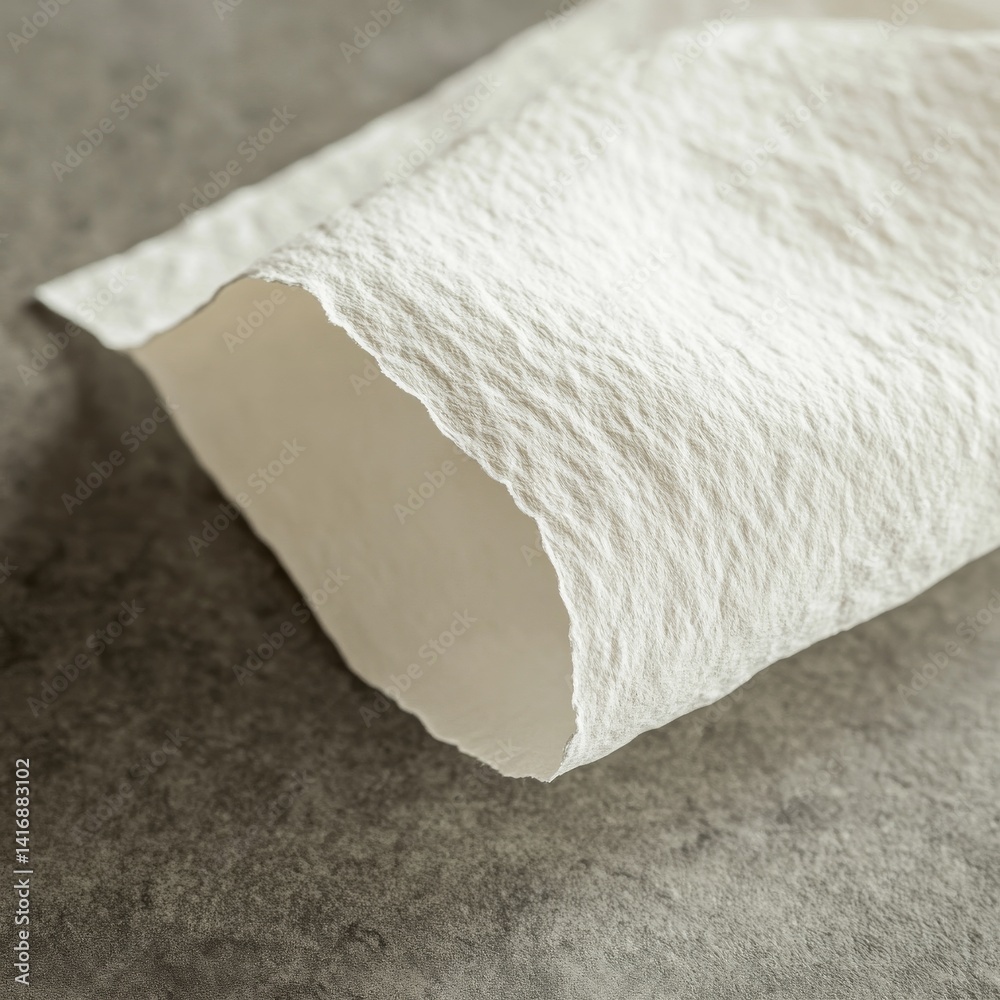 Aufkleber white textured paper curl on gray background - minimalist abstract still life photography for design