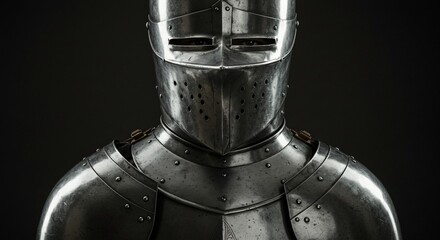 Knight Wearing Suit Of Armor, Medieval Steel Protection For War. Middle Ages History Concept. Historical Clothes, Battle Suit, Costume For Celebration, Renaissance Festival.