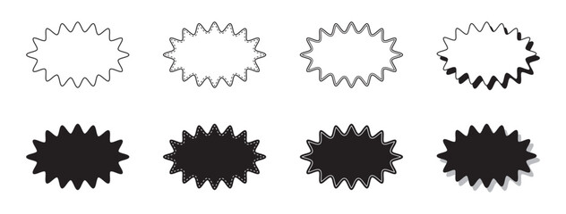 シンプルな細長い丸みのあるギザギザした形 吹き出し セット
