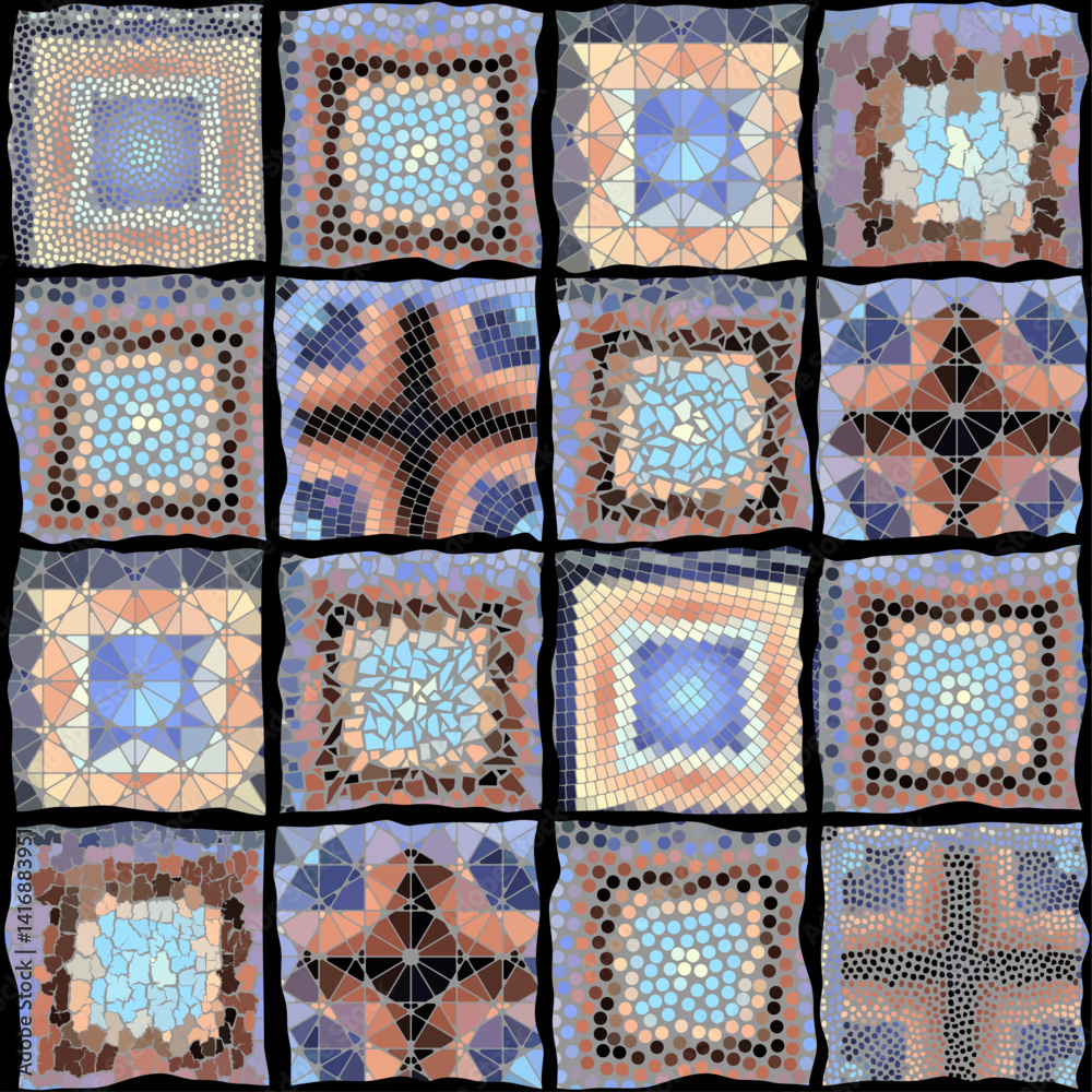 Poster seamless pattern with abstract mosaic tiles, editable template, vector illustration