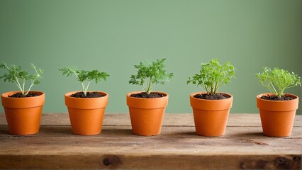Obraz premium From Seedling to Sprout: A Visual Representation of Growth and Cultivation Displayed with Five Potted Plants.