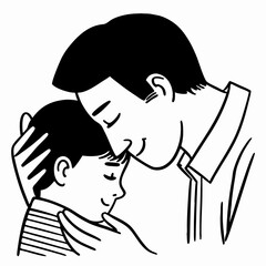 Dad and son walking together continuous one line drawing. Father's day concept in single line art illustration
