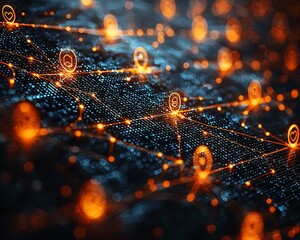 Abstract network visualization of interconnected data points.